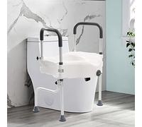 Toilet Seat Raiser Safety Frames with Armrests, Bathroom Assist Safety Commode Frame Aid Support White, 170° Rotating, Height Adjustable, Load Capacity 150Kg