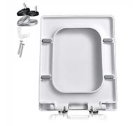 Toilet Seat Rectangle Slow-Close Cover White Square Lid with Quick-Release Hinges 36X47Cm 04F