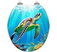 Toilet Seat Resin Round, Blue Underwater World Sea Turtle Tropical Fish Decor, Quick Release Hinges, Easy Install Clean, Bathroom Home Decor Toilet Seat Cover