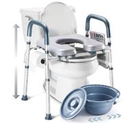 Toilet Seat Risers for Seniors Bedside Commode for Elderly Width and Height Adjustable Raised Toilet Seat with Handles for Elderly Handicap, Elevated, Pregnant, Fit Any Toilet Heavy Duty Up to 400lbs