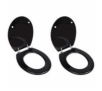 Toilet Seat Set 2pcs Black MDF 45x36x5cm Universal Adjustable Hinges Chrome-Zinc