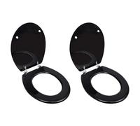 Toilet Seat Set 2pcs Black MDF 45x36x5cm Universal Adjustable Hinges Chrome-Zinc