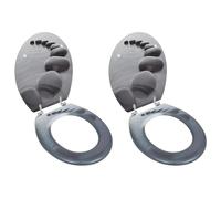Toilet Seat Set MDF Stones 43.7x37.8cm Universal 2pcs Adjustable Hinges 2-pack