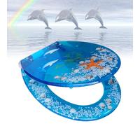 Toilet Seat Slow-Close, and Will Never Loosen, Easy to Install Also Easy to Clean, Blue Ocean Yellow Starfish 3D Effects Decorative for Quick Bathroom Remodel,Blue Dolphin