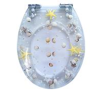Toilet seat Soft Close Toilet seat Toilet Lid Slow Close Resin Toilet Seat Cover, Art 3D Effects Heavy Duty Toilet Lid with Real Flowers Seashells and Sands for U/V/O Type - Top Fix Fittings