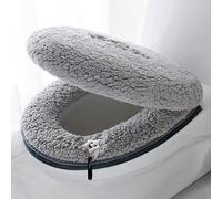 Toilet Seat Warmer Cover & Toilet Lid Cover Grey Toilet Seat Covers for Bathroom with Zipper Handle Plush Thicker Washable
