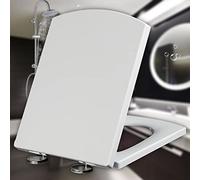 Toilet Seat White Soft Close Heavy Duty Loo Seat for Standard Toilets Top Fixing Square WC Loo Seat Toilet Lid, Adjustable 360° Hinges,White-39.5~46.5 * 34.5cm