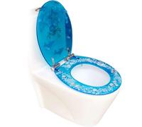 Toilet Seat Will Never Loosen and Provide The, Elongated Toilet Seat with Clear Seashells Cover Resin Seats Ocean Series, Easy to Clean and Installation, Blue