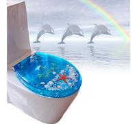 Toilet Seat Will Slow Close and Removes Easy for Cleaning, U/V/O Type Universal, Easy to Install, Blue Ocean Yellow Starfish 3D Effects Decorative for Quick Bathroom Remodel