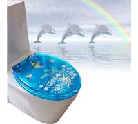 Toilet Seat Will Slow Close and Removes Easy for Cleaning, U/V/O Type Universal, Easy to Install, Blue Ocean Yellow Starfish 3D Effects Decorative for Quick Bathroom Remodel