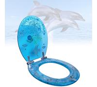 Toilet Seat Will Slowly Close and Never Loosen, Resin Toilet Seat Blue Ocean Yellow Starfish Quiet Slow Soft Close Heavy Duty 3D Effects Decorative Quick Release Hinges Toilet Lid