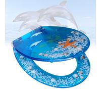Toilet Seat with Soft Close and Non-Slip Seat Bumpers, Resin Toilet Seat Lid with Transparent 3D Effects Decorative That Will Never Loosen for Family Bathroom or Commercial Premises