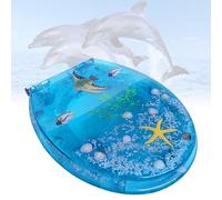 Toilet Seat with Soft Close and Non-Slip Seat Bumpers, Resin Toilet Seat Lid with Transparent 3D Effects Decorative That Will Never Loosen for Family Bathroom or Commercial Premises