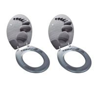 Toilet Seats with Lids Stones beige MDF 43.7x37.8cm Chrome-Zinc Hinges 2pcs set