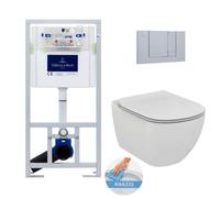 Toilet set Frame + Ideal Standard TESI AquaBlade rimless WC , invisible fixings + Matt chrome flush plate (ViConnectTesi-3)
