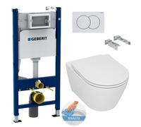 Toilet Set support frame + Serel SP26 rimless toilet, invisible fixings + White plate (SP26Geb3)