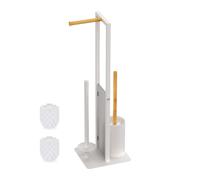 Relaxdays Toilet Set with Holder, Brush, Spare Roll, 65x21x18 cm, White