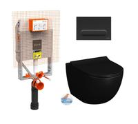 Toilet set Vitra V8 Extra-flat cistern + Vitra Matt black Sento Rimless wall hung toilet + Matt black flush plate