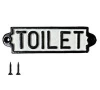 Toilet Sign inc. Screws Cast Iron WC Plaque Door Wall Mount 18cm Traditional Rustic Style Pubs Bars Clubs Hotels Offices Cafes Commercial Businesses Black White Lavatory Loo Bathroom