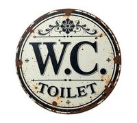Toilet Sign Vintage Round Iron Sign Rustic WC (Toilet) Decorative Plaque With Ornate Floral Design, Ideal For Home