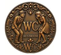 Toilet Sign Vintage "WC Restroom" Round Iron Sign - 7.87x7.87" Elegant Couple Art, Bathroom Bar Decor, Easy Hang(30x30cm)