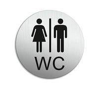 Toilet Sign WC Men Women Ladies Gentlemen 100 mm diameter Brushed Silver self-adhesive