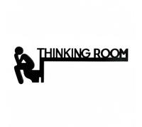 Toilet Signs for Door, Bathroom Door Sign DWUENT Thinking Room, Creative Black Wooden Toilet Plaque with Thinker Design, Humorous WC Sign for Home, Pub, Office (30x10cm)
