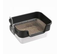 Toilet Stainless Steel Litter Pan Tray Box With Mesh Grate And Elevated Fence Spill Resistant Detachable Structure Low Entry Front suitable for guinea, Deep Black, Side Opening Entrance 7cm