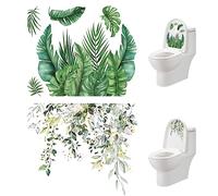 Toilet Stickers 2Pcs Plant Leaves Flowers Toilet Seat Lid Stickers DIY Removable Waterproof Self-Adhesive Bathroom Wall Sticker Decals Decor, Wall Stickers for Bathroom