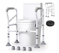 Toilet Support Frame, Toilet Seat Riser Toilet Standing Aid WC Support Frame Fits Any Toilet Large Non-Slip Pads Adjustable Height and Width with Non-Slip Handles Foldable Design