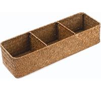 Toilet Tank Basket, Seagrass Storage Basket for Bathroom, Wicker Woven Bathroom Organizer with 3 Compartments, Large