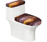 Toilet Tank Lid Cover (2-Pack), Toilet Mat Protective Cover with Fashionable Prints, Durable Polyester Material, Waterproof Mat Set for The Bathroom,Lonely Bench Sunset Design