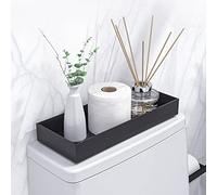 Toilet Tank Tray for Modern Black Bathroom Decor Toilet Tank Topper Paper Storage Decorative Organizer Box Wood Vanity Tray for Counter Decor Dresser Tops 15" x 6" x 2" Set of 2 (Black)