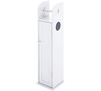 Toilet Tissue Paper Roll holder MDF Wood Wooden Free Standing Bath Rack Toilet Brush Organizer Bathroom Storage Cabinet (White)