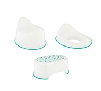 Toilet Training Seat Combo Unisex White for Safe Toddler Loo Potty Training in The Bathroom and Home Tiny to Tots Toddler Toilet Training Range Oval Shape (Teal, 3 Piece Set)
