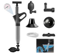 Toilet Unblocker Heavy Duty Plunger, High Pressure Plunger Kit with 4 Replaceable Heads and Inflatable Footbed, Plunger Sink Unblocker for Unblocking Toilets,Bathtub,Sink,Floor Drain (Grey)