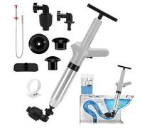 Toilet Unblocker Heavy Duty, Toilet Plunger Kit High Pressure Sink Unblocker Tools with 4 Replaceable Heads and Visual Barometer Drain Unblocker for Unblocking Toilets,Sink,Bathtub,Floor,Drain (Grey)