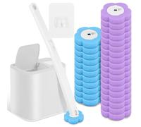 Toilet Wand Kit, 360 Degree Toilet Cleaner Brush with 30 Pcs Replacement Heads, Wall-mounted Holder Cleaner Set for Home Bathroom Kitchen(White+30 Head)