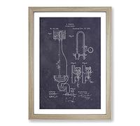 Toilet Water Closet Patent Dark Framed Print | A2 Oak Framed Wall Art | Ready to Hang | Modern Nature Picture | Living Room Bedroom Lounge Office