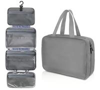 Toiletries Bag Foldable Wet and Dry Separation can be Hung Multi-Coloured Quadruple Storage Cosmetics Portable Toiletry Bag Makeup Bag (Grey)