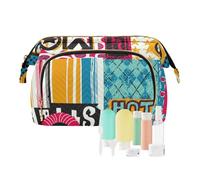 Toiletry Bag 1970s Disco Retro Grunge Graffiti Essentials Cosmetic Bags For Women Women's Coin Purse Wallet for Card Key Organizers, 1970S disco retro grunge graffiti40, 10.2" x 5.9" x 6.7", Art Deco