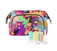 Toiletry Bag 1970s Disco Retro Grunge Graffiti Portable Cosmetic Bag For Purse Makeup Period Bag for Makeup Cosmetic, 1970S disco retro grunge graffiti37, 10.2" x 5.9" x 6.7", Art Deco