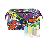 Toiletry Bag 1970s Disco Retro Grunge Graffiti Portable Cosmetic Case Storage Bag Women's Coin Purse Wallet for Makeup Brushes, 1970S disco retro grunge graffiti14, 10.2" x 5.9" x 6.7", Art Deco
