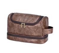 Toiletry Bag for Men Hanging Makeup Bag Large Capacity PU Leather Wash Bag Double Layered Men's Cosmetic Bag Travel Essentials Organizer(Dark brown1)