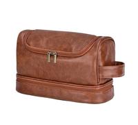 Toiletry Bag for Men Hanging Makeup Bag Large Capacity PU Leather Wash Bag Double Layered Men's Cosmetic Bag Travel Essentials Organizer(Brown1)