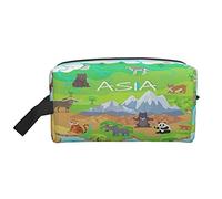 Toiletry Bag for Women and Men Waterproof Cosmetic Bag Travel Makeup Bag Organizer with Handle Asia Mainland Cartoon Map with Fauna Species Storage Bag