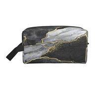 Toiletry Bag for Women and Men Waterproof Cosmetic Bag Travel Makeup Bag Organizer with Handle Black and White Marble Mosaic Golden Vein Storage Bag