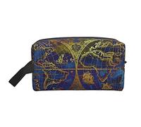 Toiletry Bag for Women and Men Waterproof Cosmetic Bag Travel Makeup Bag Organizer with Handle Blue World Atlas Map on Textured Background Storage Bag