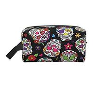 Toiletry Bag for Women and Men Waterproof Cosmetic Bag Travel Makeup Bag Organizer with Handle Day of The Dead Black Astronaut Skull Flower Storage Bag