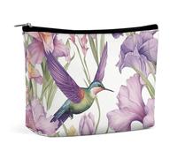 Toiletry Bag for Women Hummingbirds Irises Flowers Cosmetic Bag Portable Capacity Travel Makeup Bags with Zipper Lightweight Cute Beauty Makeup Organizer for Traveling, Accessories, Essentials